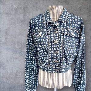 R.V.T. denim jacket, size L, jumbled monogram, cropped, vintage, excellent shape